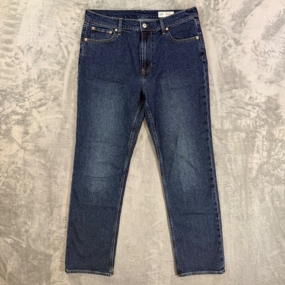Gap 90s Straight High Rise Jeans Women's Size 32/14R Blue‎ Dark Wash